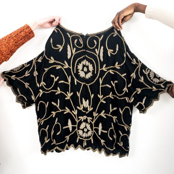 Vintage Plus Formal 2-Piece Set 4X Silk Beaded Outfit  Dress Suit - Picture 3 of 12